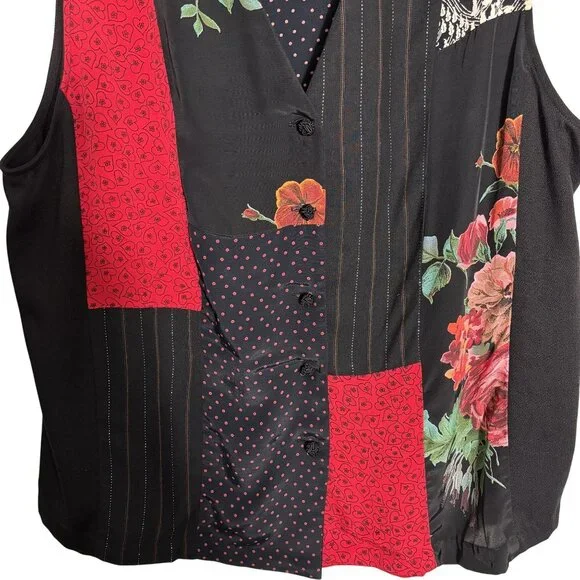 Vintage Colorblock Floral Patchwork Vest By Carole Little 14W - Picture 5 of 9